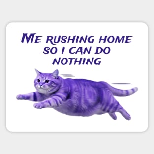 Funny Purple Cat Rushing Home to Do Nothing at All Sticker